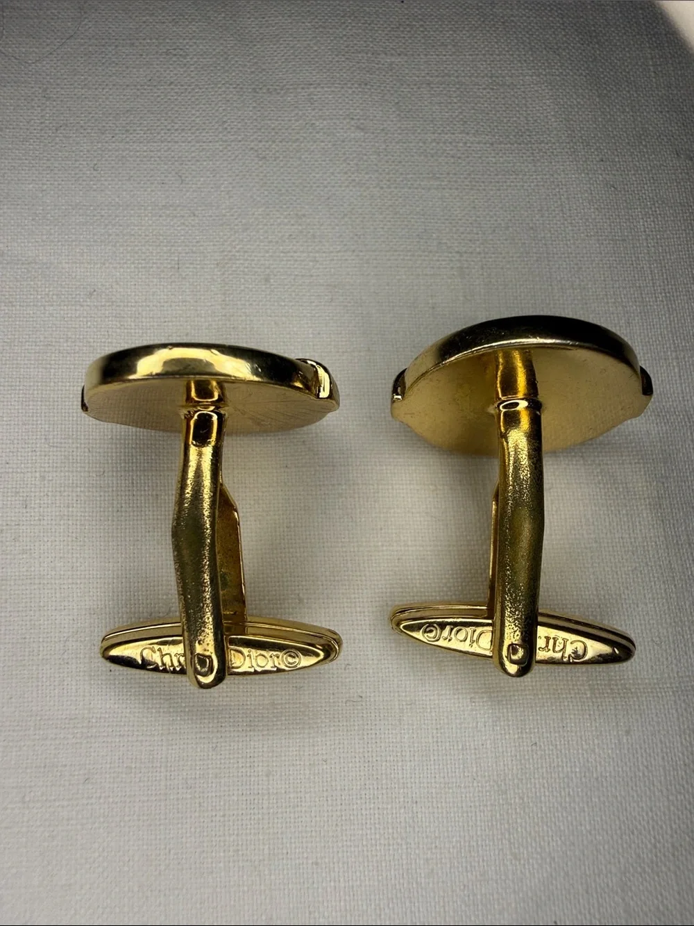 Vintage Christian Dior Gold & Silver Tone Logo Oval Cufflinks